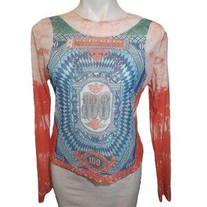 Money crop top Women's XXL shirt Long sleeve Mesh sheer colorful 100 1,000